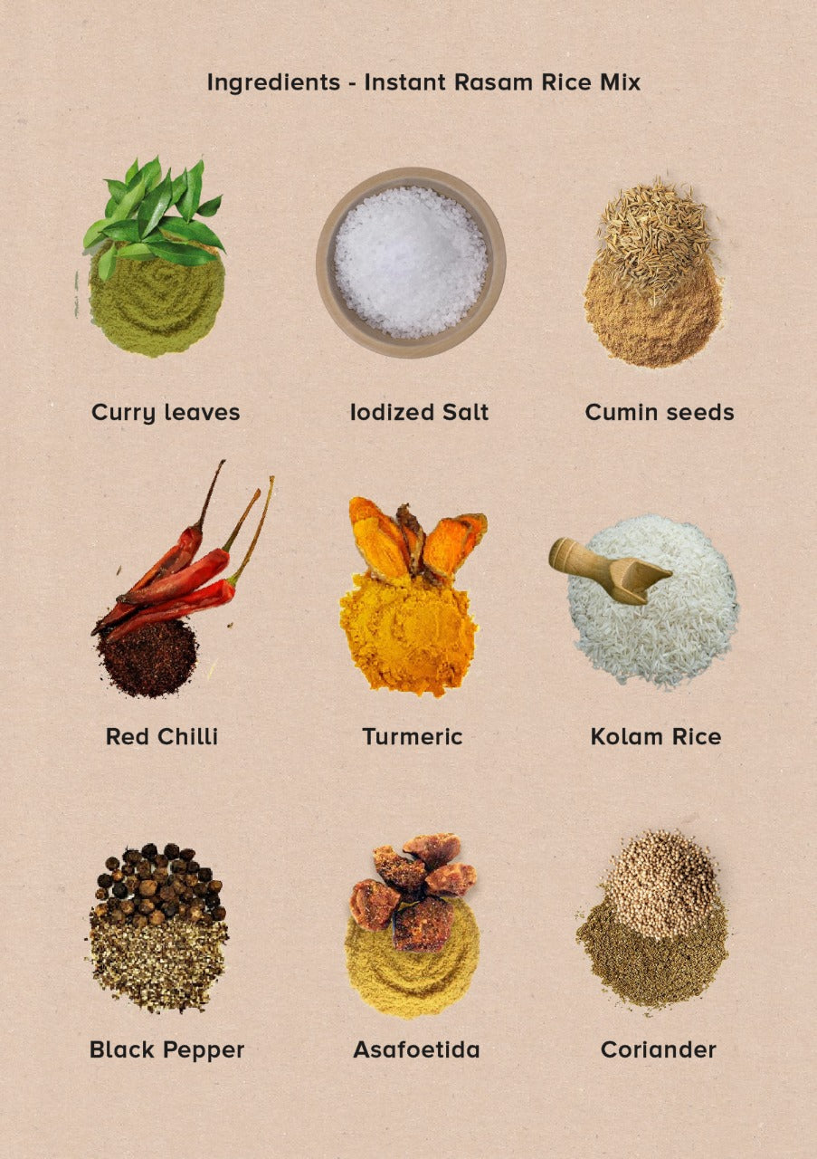 Instant Rasam Rice Mix(Kolam RIce) | 150 gms | 4 servings- makes 700 gms wet | rice included