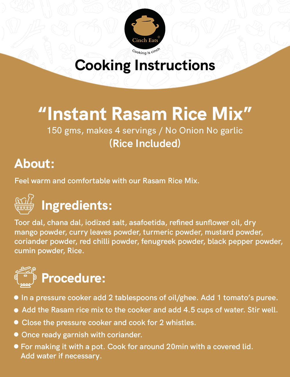 Instant Rasam Rice Mix(Kolam RIce) | 150 gms | 4 servings- makes 700 gms wet | rice included