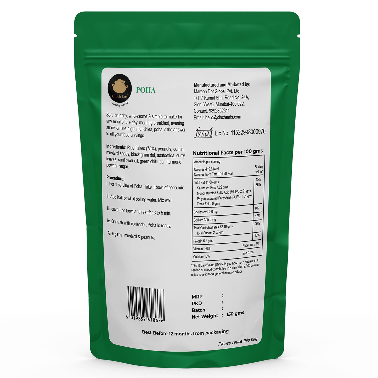 Poha -2 x 150gms | Just add hot water | 3 servings