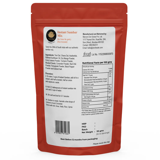 Instant Sambar Mix | Madras Style | 2 x 110 gms | Makes 1.5 ltrs| Export Quality