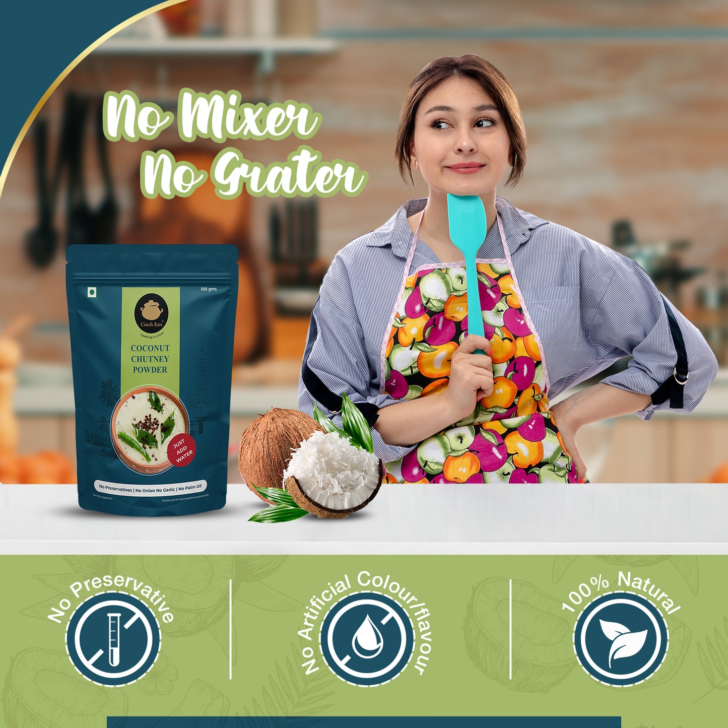 Coconut Chutney Powder - 2 x 100 gms | just add water( Ready under 30 seconds)|(Tadka included)| Export Quality