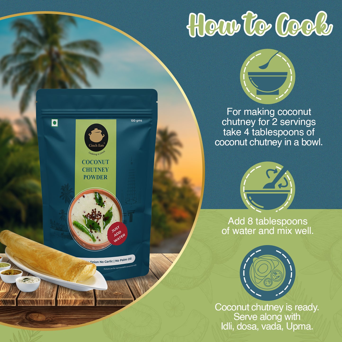 Coconut Chutney Powder - 2 x 100 gms | just add water( Ready under 30 seconds)|(Tadka included)| Export Quality
